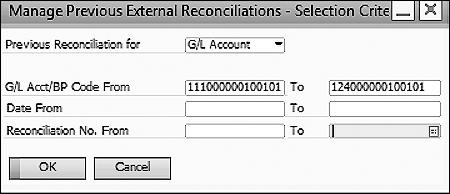 Bank Statements and External Reconciliations 8.5 Account Code Display Find Statement No. Last Statement Balance Cleared Type Date Trans. No. Ref. Num. Check/Dep.