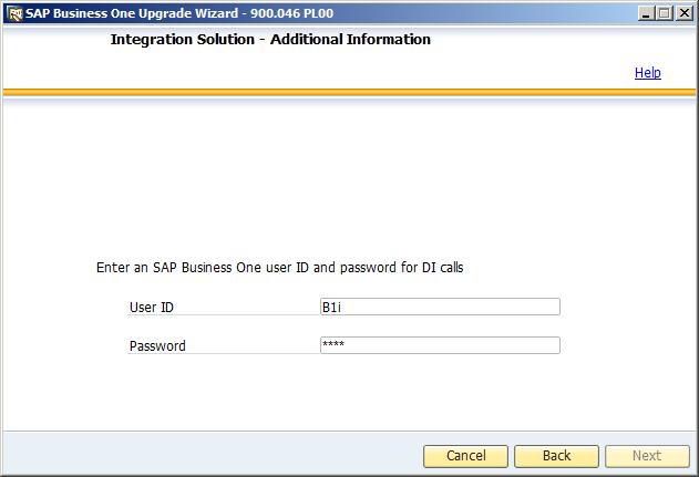 o If you did not select to use a Trusted Connection (Windows Authentication) for connections to the database server instance, enter only the user ID and password of the SAP Business One account used