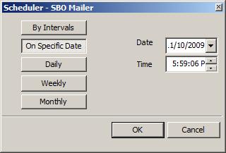 2. In the Scheduler SBO Mailer window, select one of the following options: o By Intervals Sets mail and fax processing to start regularly every x hours and y minutes.