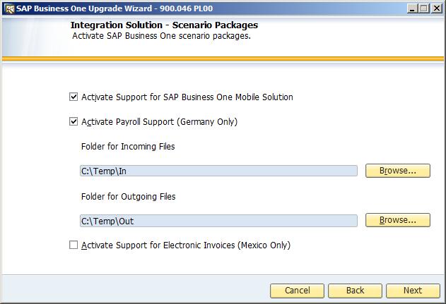 o To activate support for the SAP Business One mobile solution, select the Activate support for SAP Business One Mobile solution checkbox.