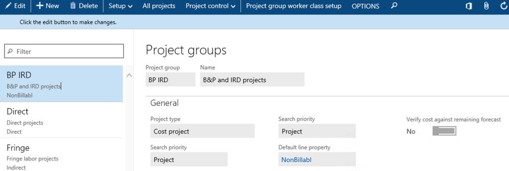2 Project Account Group The project account group setup is typically used for B&P, IR&D, Indirect the project account group the project account group bypasses Main Accounts defined in the project