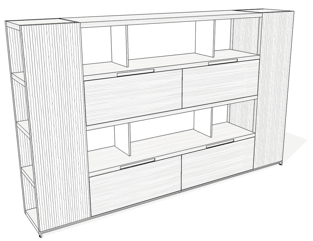 bookcases AC Executive bookcases are 66" high, 18" deep and 72' or 108" wide are available with front-facing storage only or optional side-opening shelves Units are finished on all sides, but should