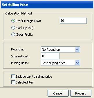 On Calculation Method section, select the selling price calculation system, by determining the profit margin, markup or fixed gross profit.