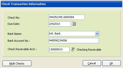 If the above transaction uses post-dated check, then during the saving process the following window will appear: - Check No.