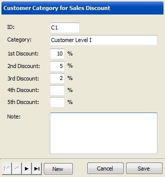 Fill any needed data especially for discount applied based on customer category. Click Save button if you have finished.