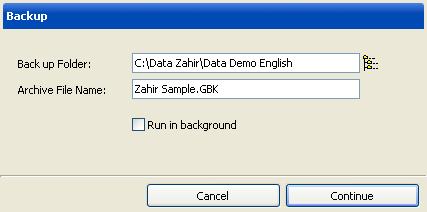 8.10 Backup Data Working data created could be backed up by Zahir. Backup is used to store the data safely. To use this facility, press [File] and [Data Backup] on program menu.