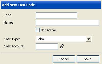 The following is the cost code list table: Press New button to Create Cost Code, Edit button to Revise Cost Code, and Delete button to Delete Cost Code.