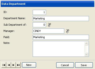 Create New Department Data Press New button on Department Data Window or Department Data Search Button on other available window.
