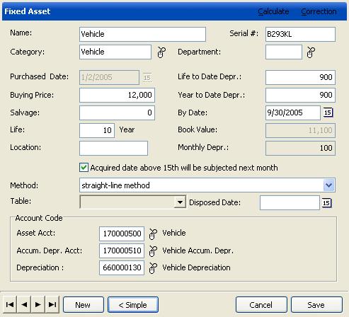 Create Fixed Asset Data To create new fixed asset data, press New button on Fixed Asset Window.