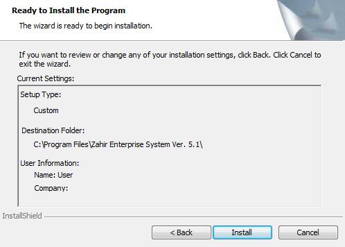 Press Back to go to the previous window, Install to continue installation program or