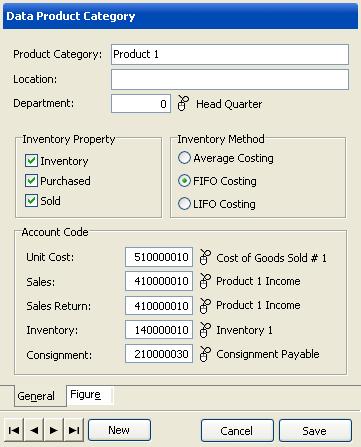 Product Category: fill with the name of the product category needed Inventory Property: consists of three Check Box items.