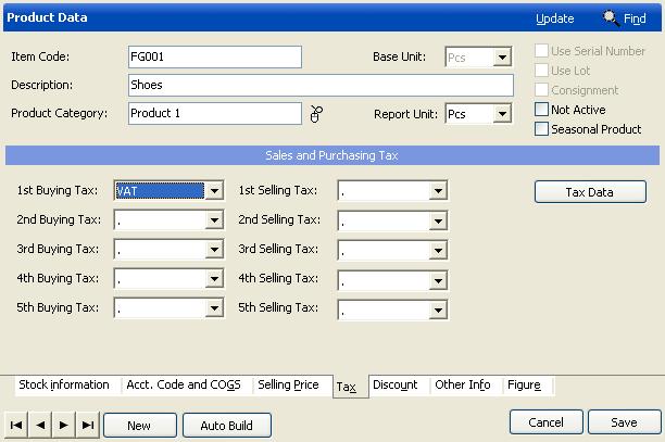 First, make tax data to be utilized and fill any buying or selling tax relevant with goods data by clicking on every tax.