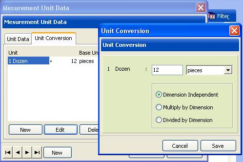Click New button and when the unit conversion window appears, create formula from unit used. Click Save button if you have inputted all data. 3.2.
