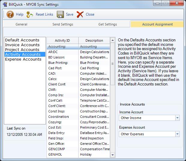 How Integration Works Besides the default accounts, you can specify income and expense accounts for each BillQuick activity code (service item) and expense code (expense item).