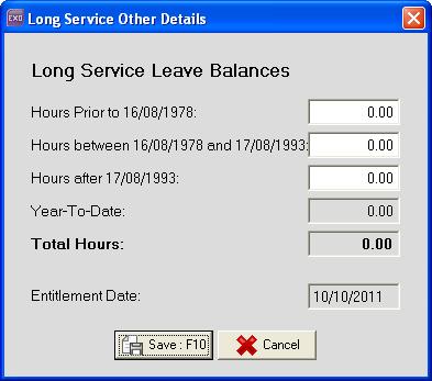 2 In the Carry Over field, enter the hours of Personal Leave carried over from your previous system. 3 Click on the Save button or press F10.