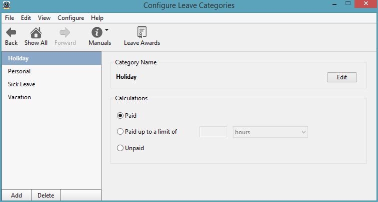 Leave Categories Virtual TimeClock includes several common leave categories. These are holiday, personal, sick leave, and vacation.