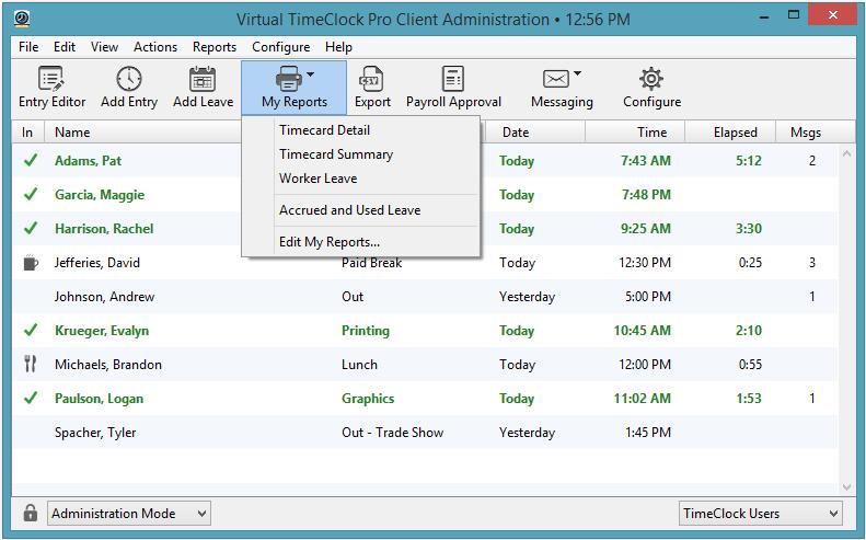 Printing Timecards Virtual TimeClock comes with built-in reports that allow you to print employee timecards by activity, department, leave category, shift, or person.