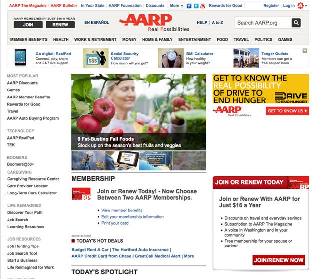 Digital Rate Card 2015 AARP.org and a growing portfolio of digital assets feature premium content, tools and activities specifically targeted to a highly engaged tech-savvy 50+ audience.