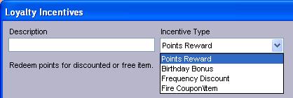 4. Provide a description for the incentive and select its type. Points Reward encourages the collection of points so that they can be redeemed for a free or discounted item, a gift card, or a voucher.