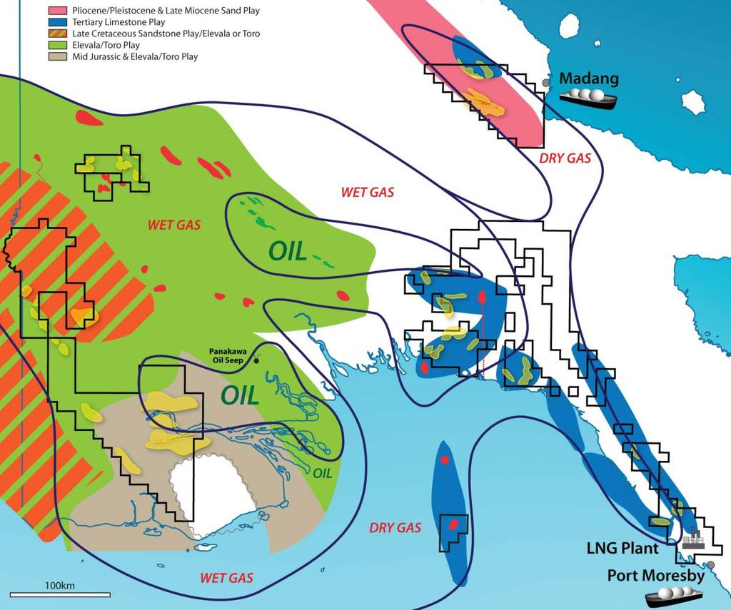 Kina has material upside through exploration KPL Acreage covers: Western clastic play. Eastern carbonate play.