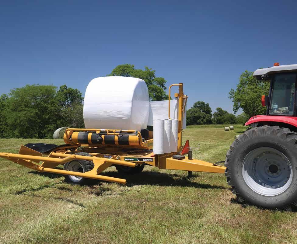 Prestretchers help the plastic film cling to the bale, ultimately keeping air out. These single bale wrappers are designed to facilitate effective production of high-quality baleage.