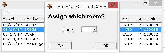 Figure 4: Room Number Assignment Selection b. You can either type in a room number or use the drop down arrow to select a room. i. Click ok to assign the room to the reservation.