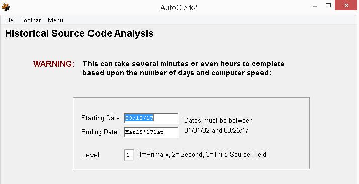 Figure 8: Historical Source Code Analysis a. Enter start and end dates in the Starting and Ending Date fields. In this report, all data is generated from be