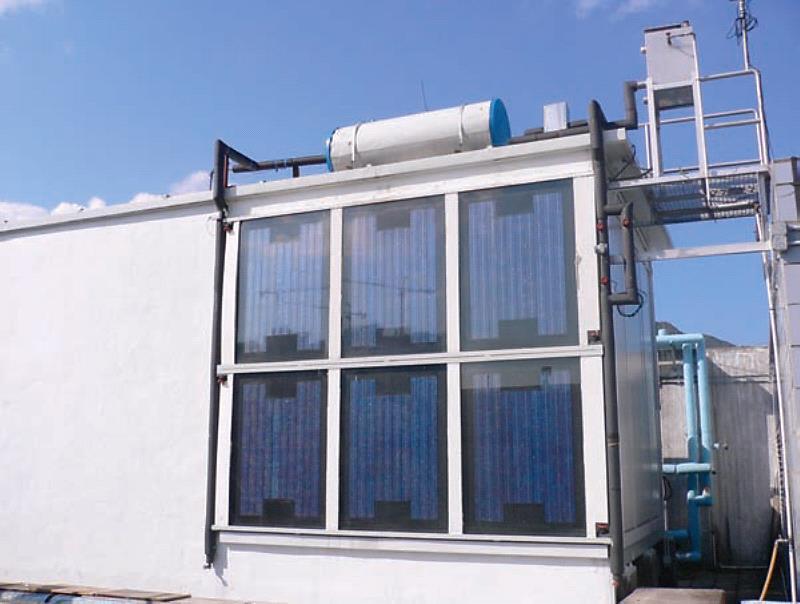 The PV-wall (PV/T water) wall was composed of six PV/T water collectors mounted on a 100-mm brick wall with plastering on both interior and exterior wall surfaces.