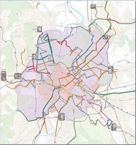 ROME ACTIONS rail ring zone (500,000 inh.): revised rules to limit private traffic according increasing Euro categories rationalization of PT: more integrated with Metro, Tram and Railways nodes.