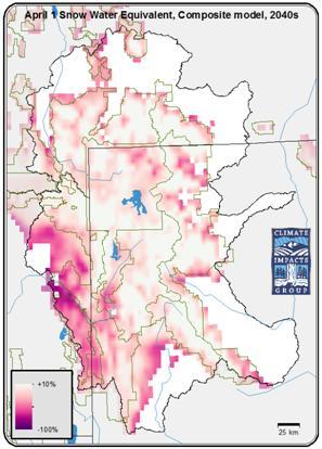 Projected Future Snowpack The average across 10 models is a decline in