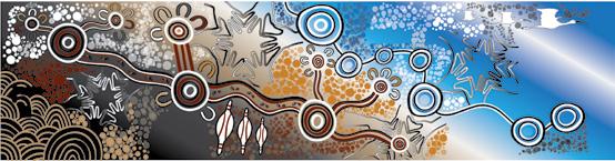 Student journey lines travelling short and long distances to attend school. Joining of hands represents the Journey to Reconciliation. The Glossy Ibis - represents the Kaurna Ancestor Tjilbruke.