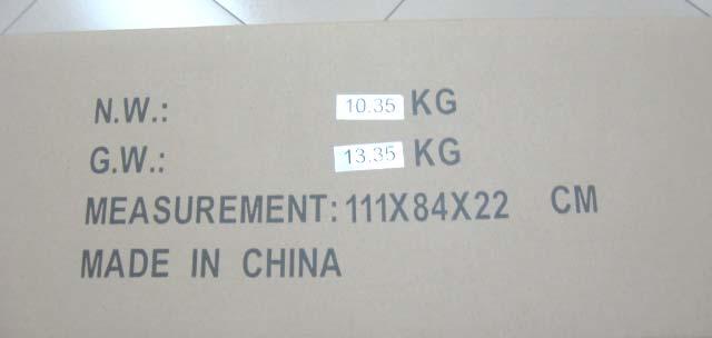 INSPECTION RESULTS : e) Form of Packaging : Actual weight of master carton Listed weight of master carton Dimension of export carton : 10.35kgs : 10.