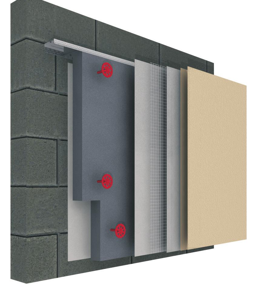 3 Ancillary materials used with the system: range of aluminium, PVC-U or stainless steel profiles, comprising: base profile edge and corner profile with optional PVC-U nosing render stop profile