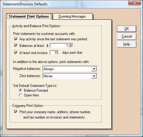 Statement Print Options On this tab, you can set options that help you print statements the way you want.