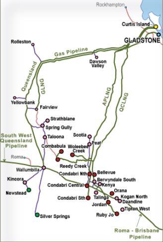 3.5 Energy used in gas transmission Each of the three LNG projects has constructed a transmission pipeline to convey gas from their CSG processing plants in the Surat and Bowen basins to Gladstone.