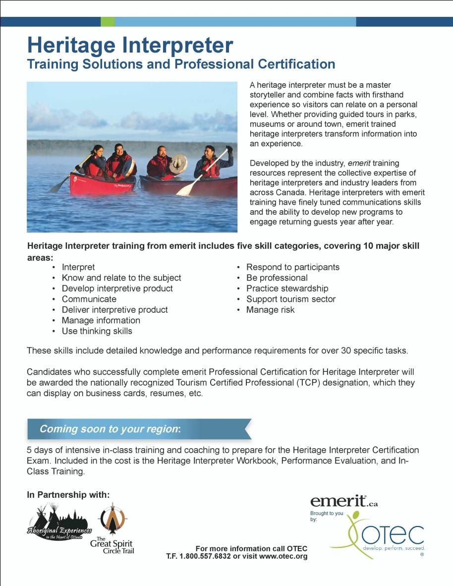 Partnership Networks Great Spirit Circle Trail and Aboriginal Experiences Heritage Interpreter Certification for