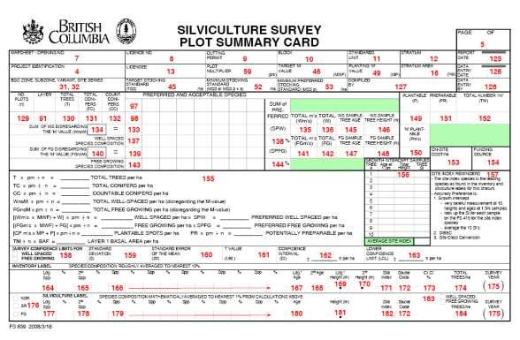 Figure 29: FS 659 Silviculture Survey Summary card, front side, with sample date.