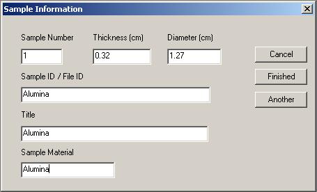 Once all information for a sample is entered click Another to enter data for the next sample.