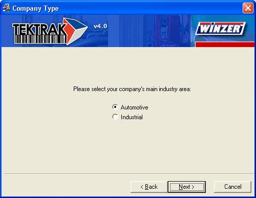 Click Next, and then select which industry the TekTrak Inventory Management System will be mainly used within. 2.