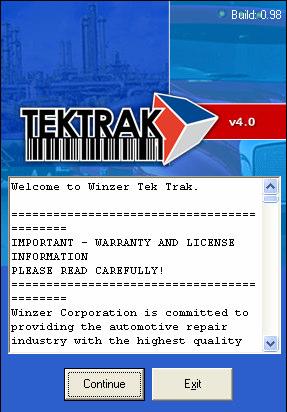 Click Continue to open the TekTrak program. 3.