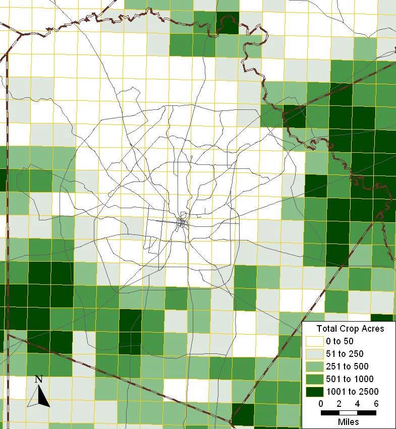 Figure 9. Manufacturing employment, 2005. Figure 10. Location of agriculture crops, 2005. Allocation of emissions by 4km grid cells for each sector is shown in Figures 11 to 23.