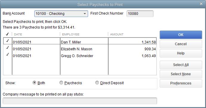 Printing Paychecks after Leaving Pay Employees Window Printing Paychecks after Leaving Pay Employees Window As you know, you can print paychecks after creating them while still in the Pay Employees