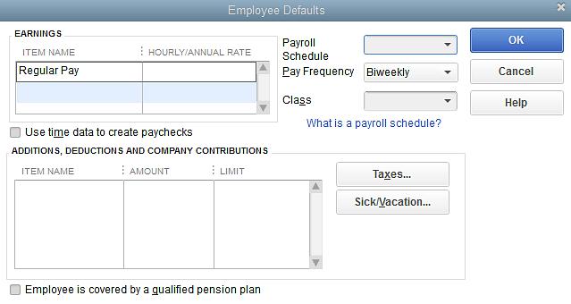 Then when you add an employee, QuickBooks automatically fills in the information stored with the defaults. You just need to add or change any information that is different for a particular employee.