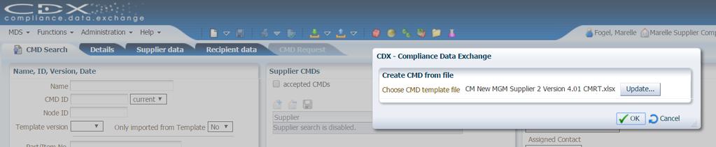 Import Non-CDX Submissions Begin Import of Supplier Submission In the Create CMD from File dialog, CDX will validate an.xlsx file is selected.