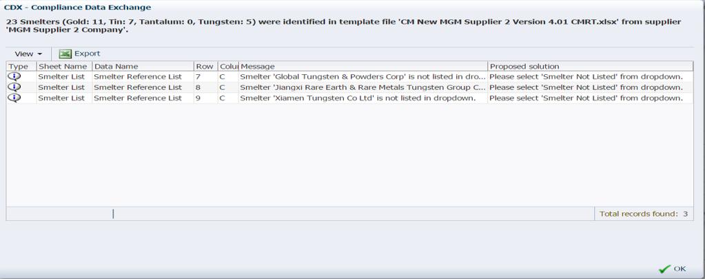 Import Non-CDX Submissions Validation of Supplier Submission During Import, CDX validates the Supplier CMRT file to ensure there are no errors.