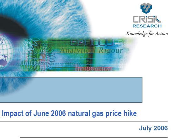 Domestic Gas Price Since 1999 Source: CRiSi Research Impact of June 2006 Natural Gas Price Hike, July