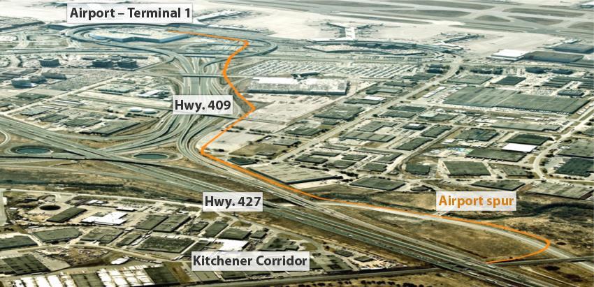 Figure 1: UP Express Service Map A key element of the UP Express was the construction of a new Spur between the existing GO Kitchener rail corridor and Terminal 1 at the Airport.