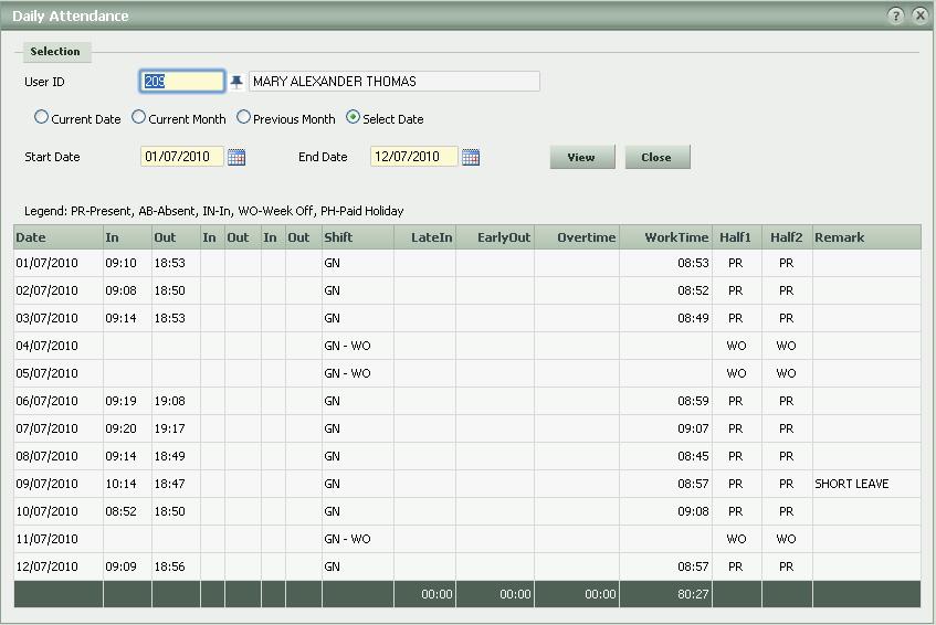 Daily Attendance View This option enables the application user to view the daily