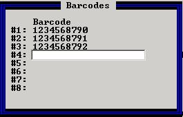 ) Defining multiple barcodes Press F2 at field 18 (Barcode), to enter multiple barcodes. Barcodes Enter each barcode for this item. Leave <blank> when you are through defining barcodes.