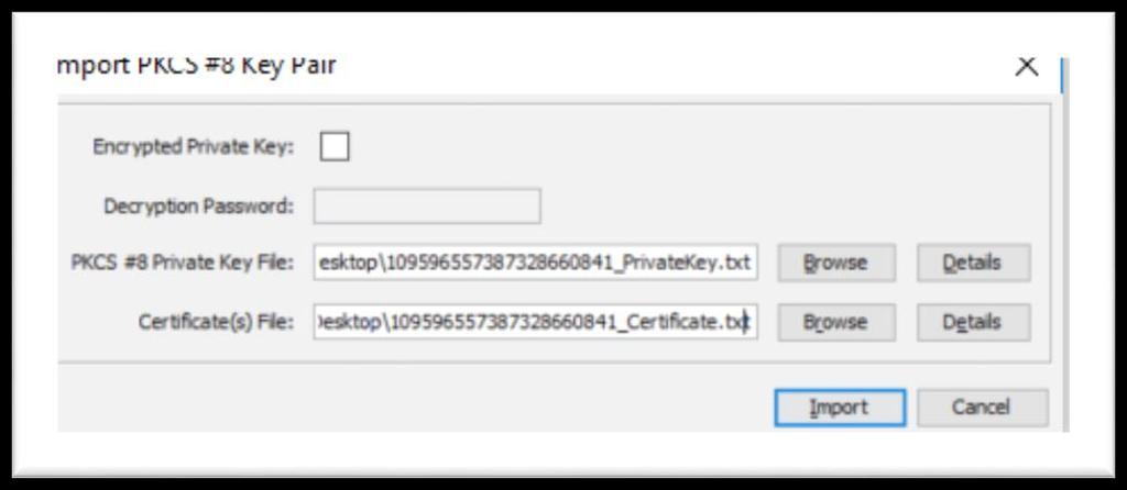1.3.2.2 Instructions on How to Deploy the Private Key in SAP Cloud Platform Integration KeyStore 1. Import the Private Key in the Keystore as Key Pair. 2. Select Type "PKCS #8". 3.